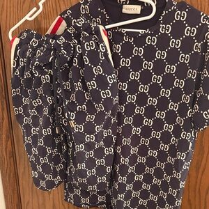 Cucci inspired Dark Blue GG Patterned tracksuit